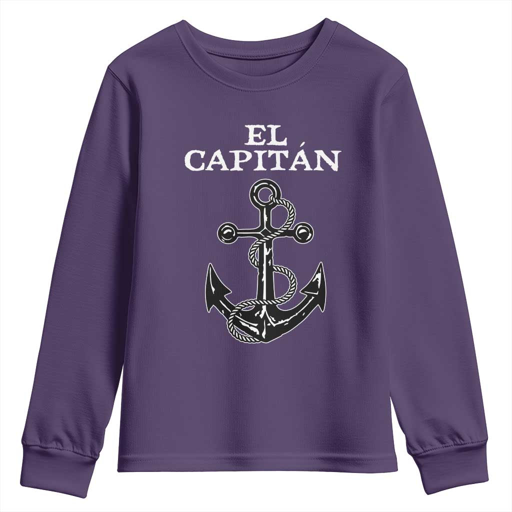 El Capitan Boating Captain Youth Sweatshirt Funny Boat Sailing Vintage Anchor TS11 Purple Print Your Wear