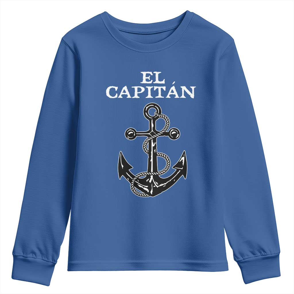 El Capitan Boating Captain Youth Sweatshirt Funny Boat Sailing Vintage Anchor TS11 Royal Blue Print Your Wear