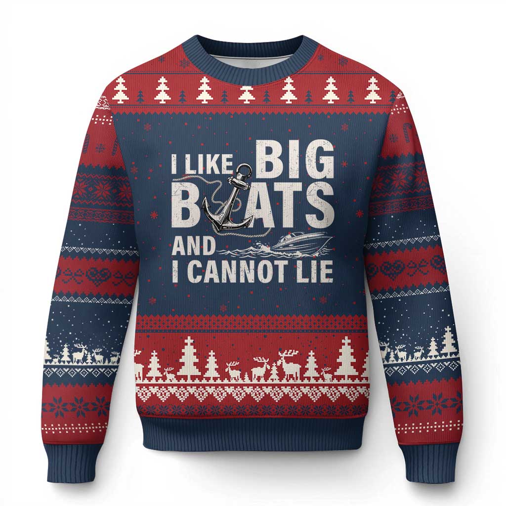 I Like Big Boats And I Cannot Lie Ugly Christmas Sweater Funny Boating Cruise Ship TS11 Navy Red Print Your Wear