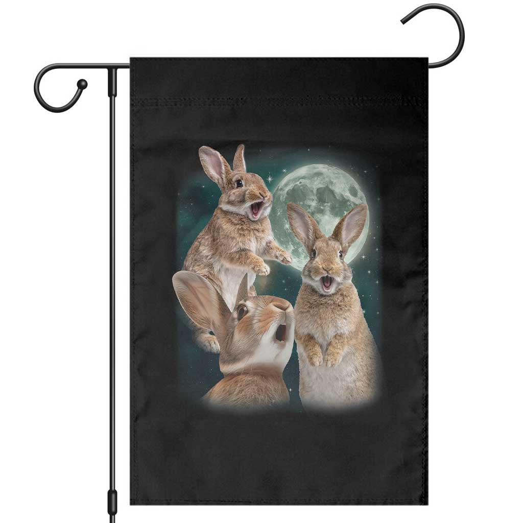 Funny Three Bunny Moon Humorous Rabbit Meme Garden Flag TS11 Black Print Your Wear