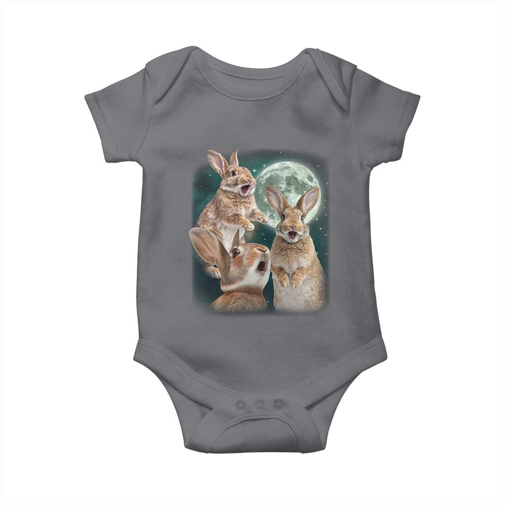 Funny Three Bunny Moon Humorous Rabbit Meme Baby Onesie TS11 Charcoal Print Your Wear