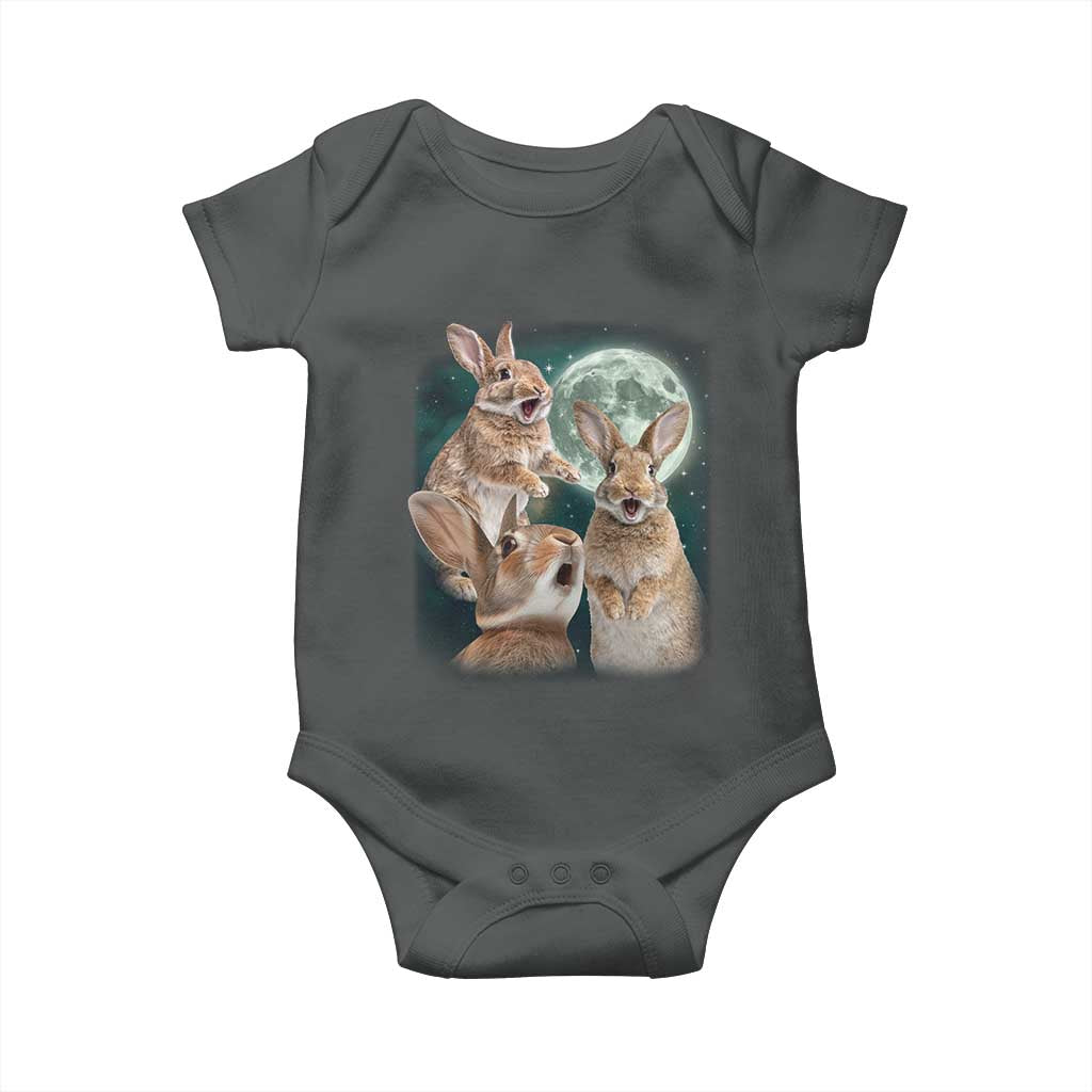 Funny Three Bunny Moon Humorous Rabbit Meme Baby Onesie TS11 Dark Heather Print Your Wear
