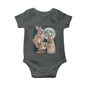 Funny Three Bunny Moon Humorous Rabbit Meme Baby Onesie TS11 Dark Heather Print Your Wear