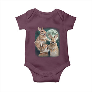 Funny Three Bunny Moon Humorous Rabbit Meme Baby Onesie TS11 Maroon Print Your Wear