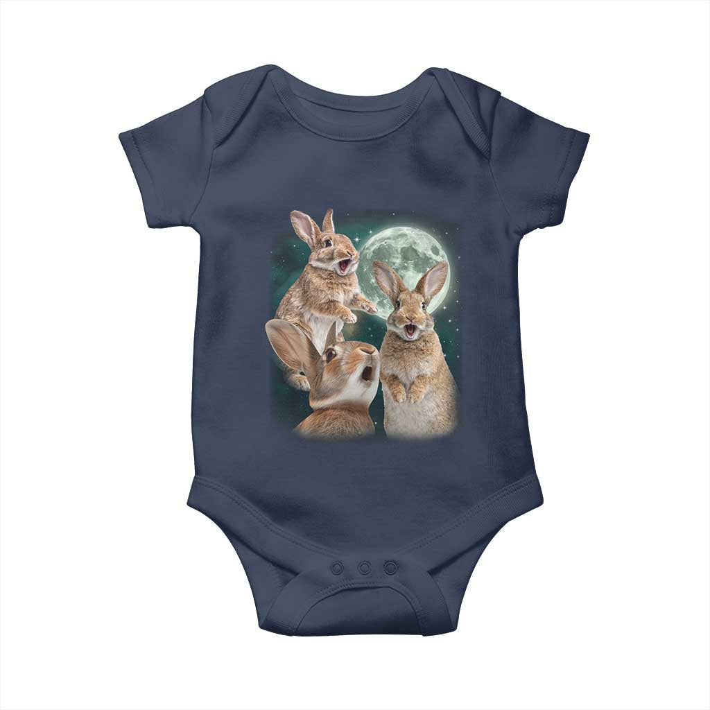 Funny Three Bunny Moon Humorous Rabbit Meme Baby Onesie TS11 Navy Print Your Wear