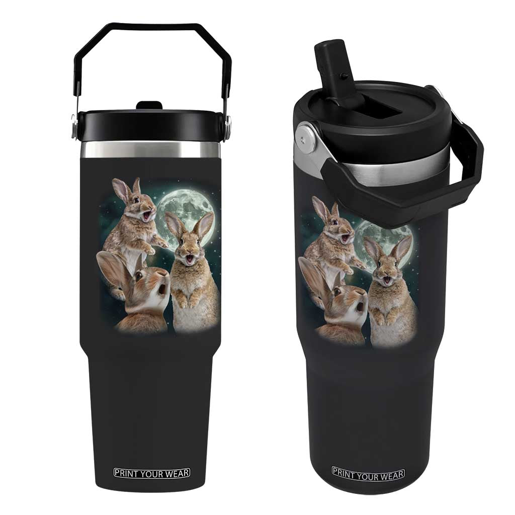 Funny Three Bunny Moon Humorous Rabbit Meme Flip Straw Tumbler TS11 One Size: 30 oz Black Print Your Wear