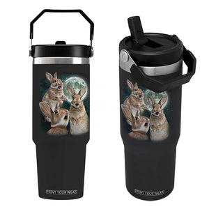 Funny Three Bunny Moon Humorous Rabbit Meme Flip Straw Tumbler TS11 One Size: 30 oz Black Print Your Wear