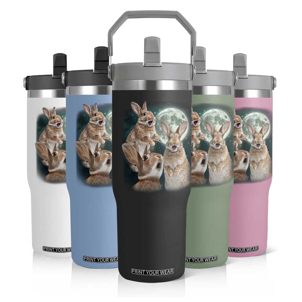 Funny Three Bunny Moon Humorous Rabbit Meme Flip Straw Tumbler TS11 Print Your Wear