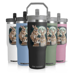 Funny Three Bunny Moon Humorous Rabbit Meme Flip Straw Tumbler TS11 Print Your Wear