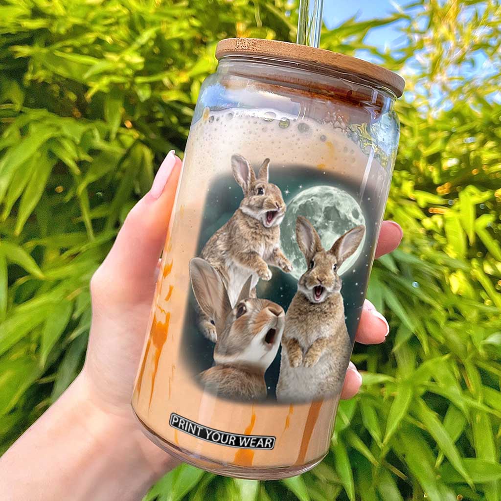 Funny Three Bunny Moon Humorous Rabbit Meme Glass Can TS11 Black Print Your Wear
