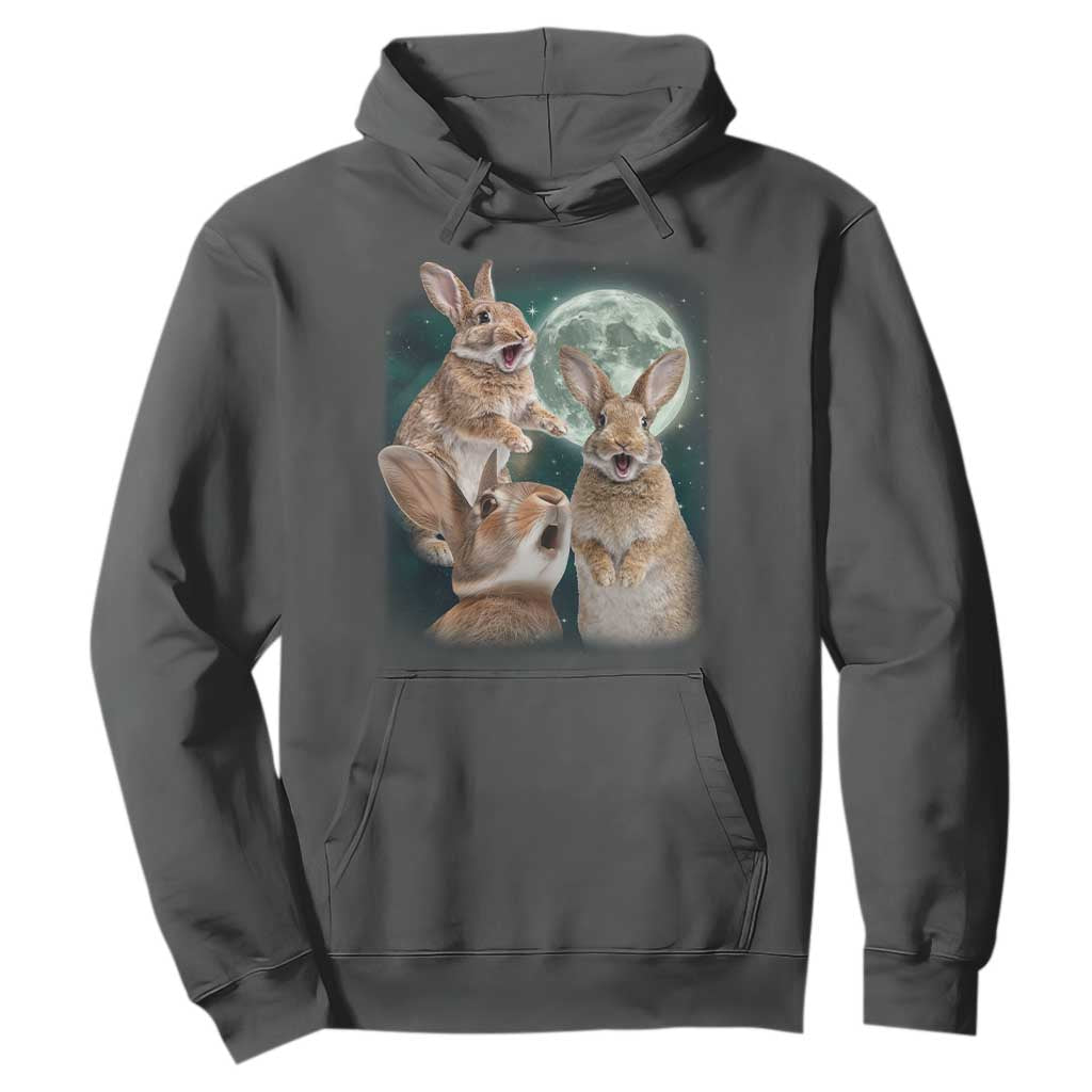 Funny Three Bunny Moon Humorous Rabbit Meme Hoodie TS11 Dark Heather Print Your Wear
