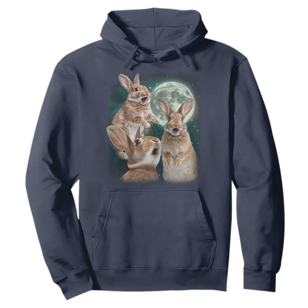 Funny Three Bunny Moon Humorous Rabbit Meme Hoodie TS11 Navy Print Your Wear
