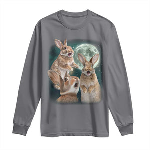 Funny Three Bunny Moon Humorous Rabbit Meme Long Sleeve Shirt TS11 Charcoal Print Your Wear