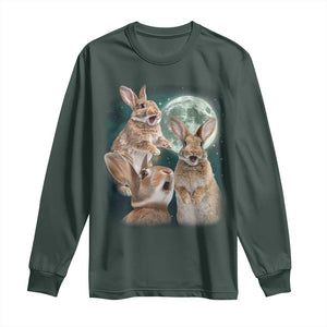Funny Three Bunny Moon Humorous Rabbit Meme Long Sleeve Shirt TS11 Dark Forest Green Print Your Wear
