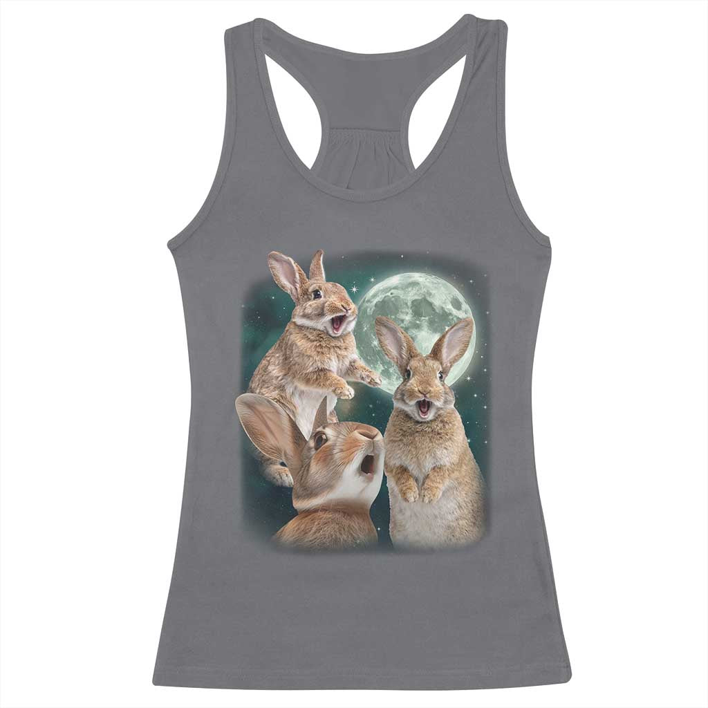 Funny Three Bunny Moon Humorous Rabbit Meme Racerback Tank Top TS11 Charcoal Print Your Wear