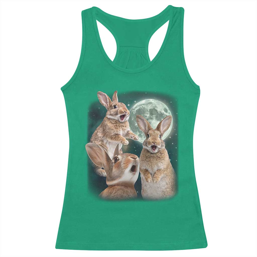 Funny Three Bunny Moon Humorous Rabbit Meme Racerback Tank Top TS11 Irish Green Print Your Wear