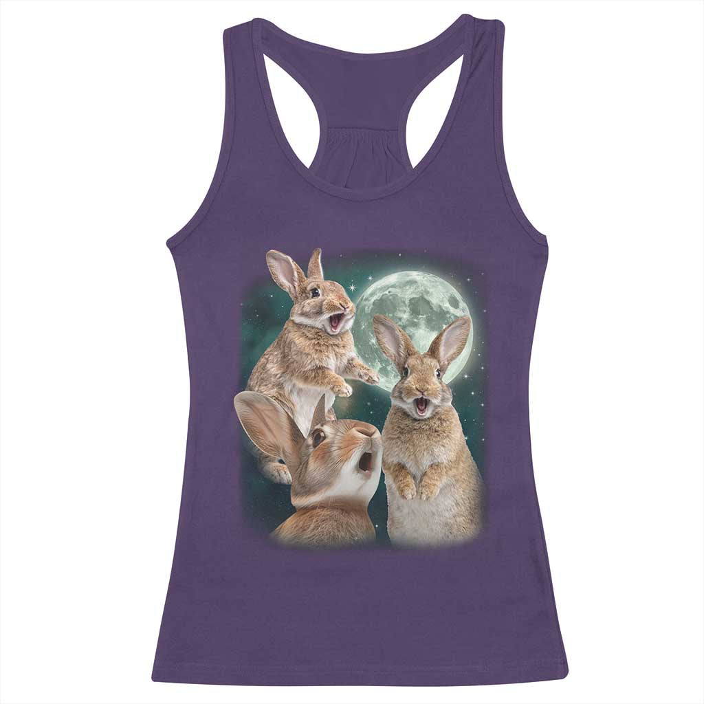 Funny Three Bunny Moon Humorous Rabbit Meme Racerback Tank Top TS11 Purple Print Your Wear