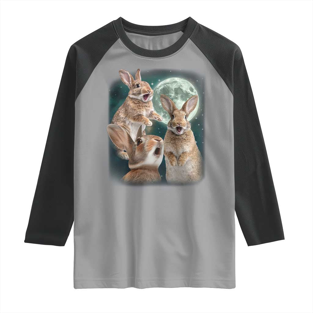 Funny Three Bunny Moon Humorous Rabbit Meme Raglan Shirt TS11 Sport Gray Black Print Your Wear