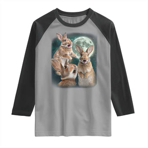 Funny Three Bunny Moon Humorous Rabbit Meme Raglan Shirt TS11 Sport Gray Black Print Your Wear