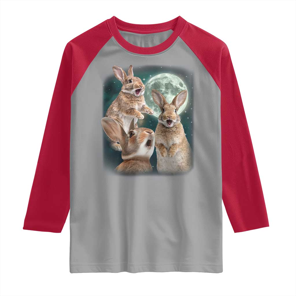 Funny Three Bunny Moon Humorous Rabbit Meme Raglan Shirt TS11 Sport Gray Red Print Your Wear
