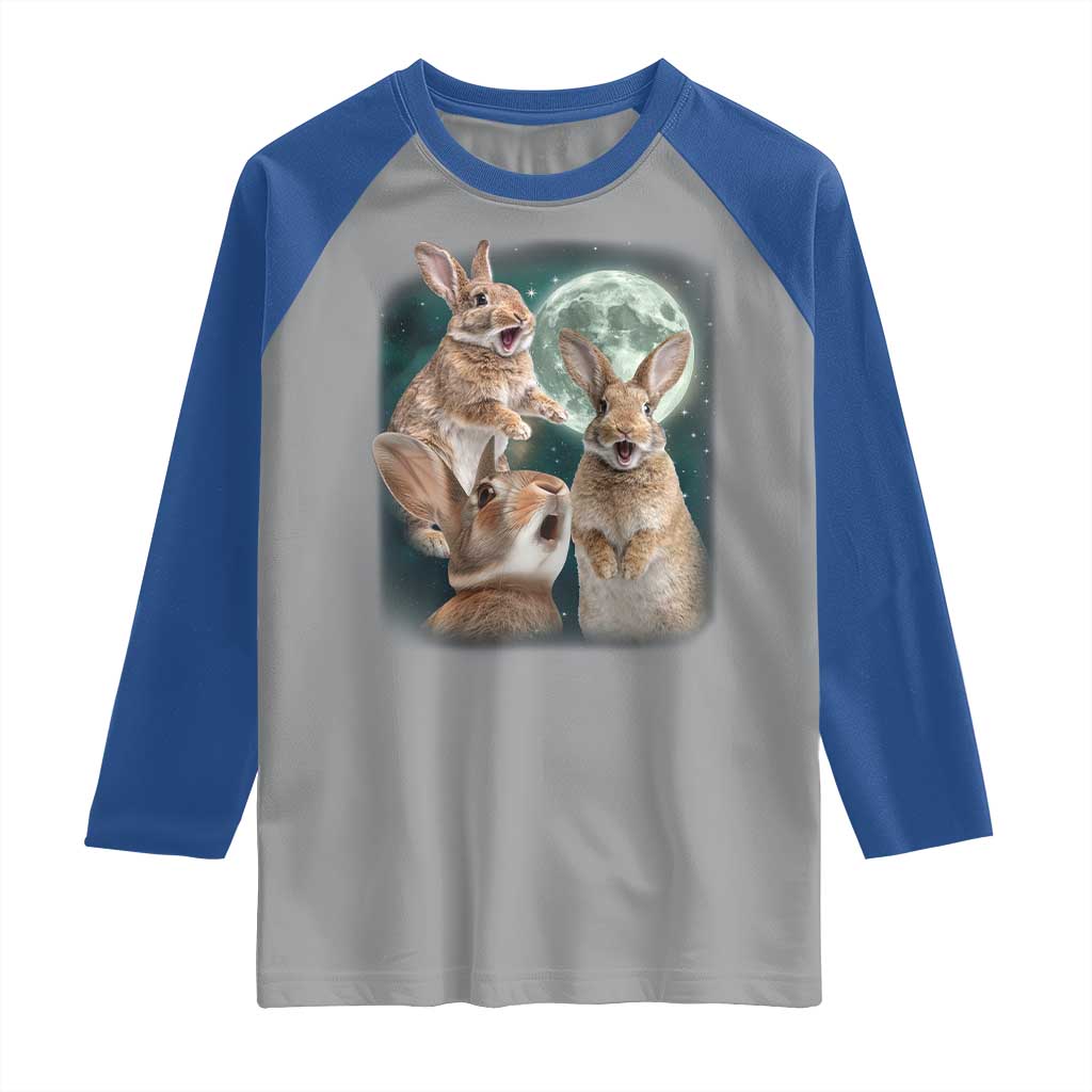 Funny Three Bunny Moon Humorous Rabbit Meme Raglan Shirt TS11 Sport Gray Royal Print Your Wear