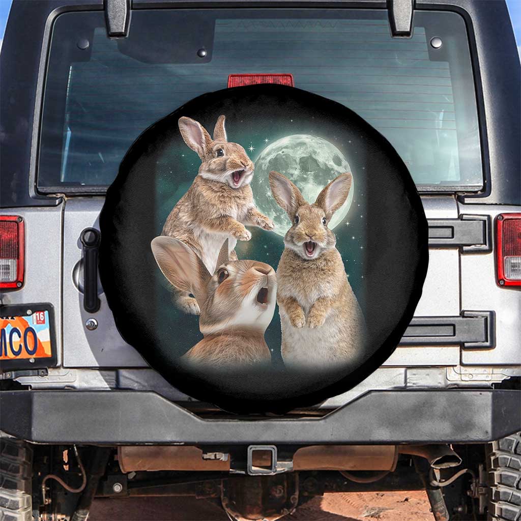 Funny Three Bunny Moon Humorous Rabbit Meme Spare Tire Cover TS11 No hole Black Print Your Wear