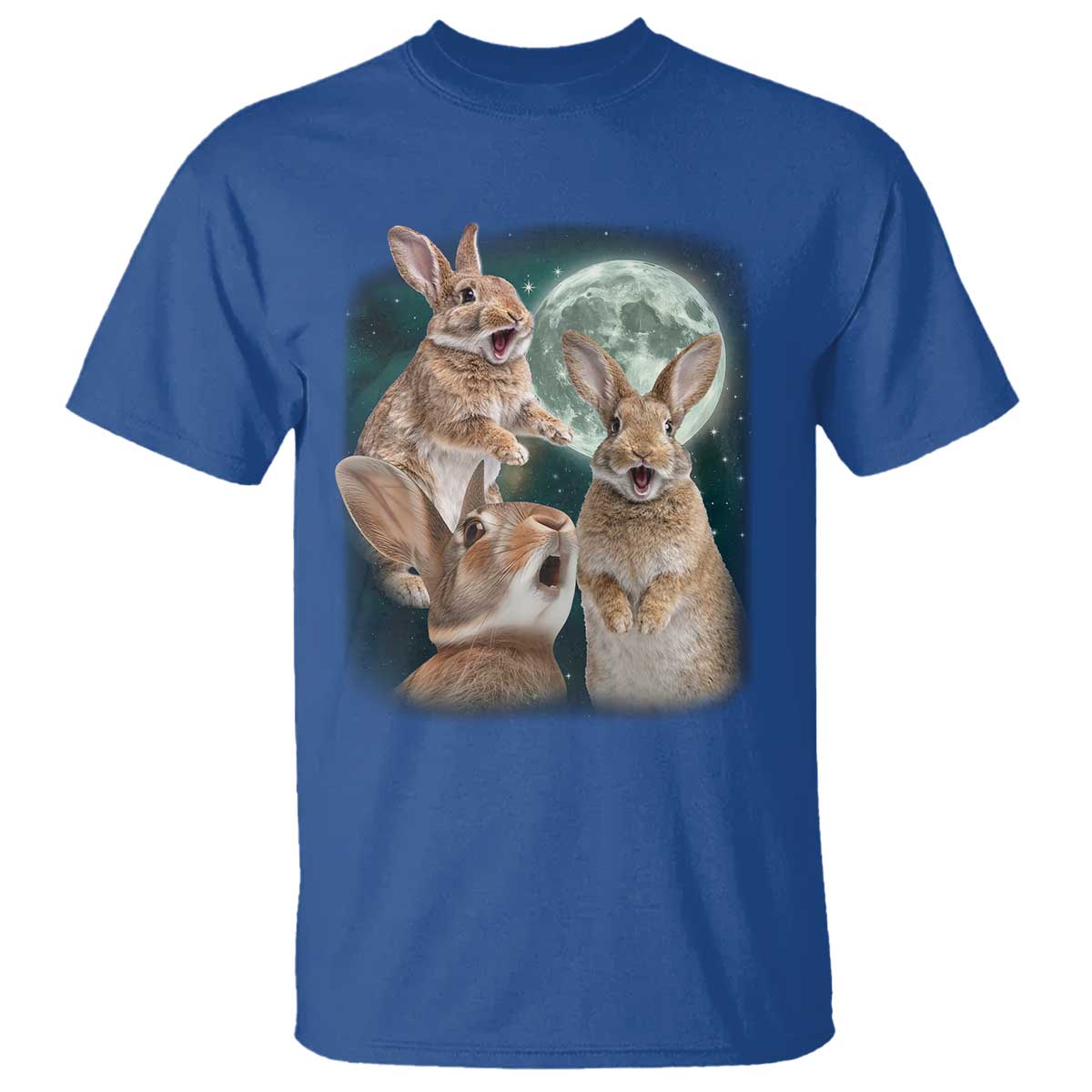 Funny Three Bunny Moon Humorous Rabbit Meme T Shirt TS11 Royal Blue Print Your Wear