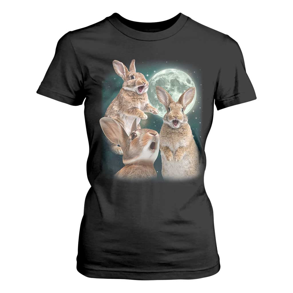 Funny Three Bunny Moon Humorous Rabbit Meme T Shirt For Women TS11 Black Print Your Wear