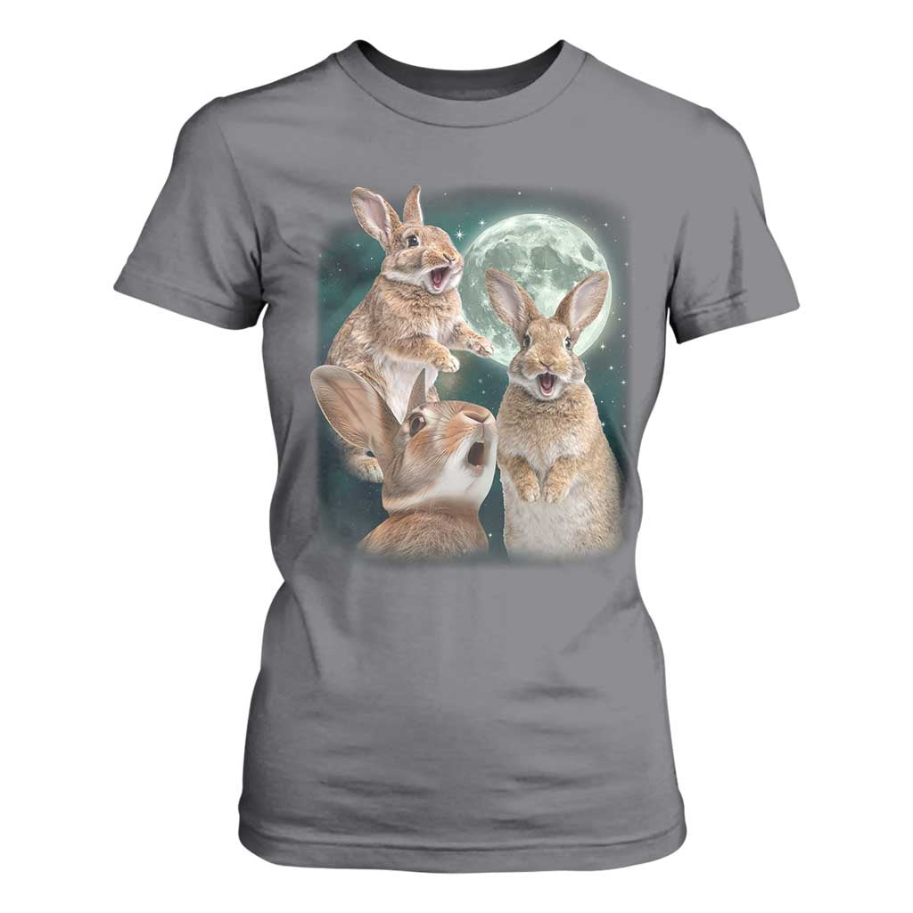 Funny Three Bunny Moon Humorous Rabbit Meme T Shirt For Women TS11 Charcoal Print Your Wear
