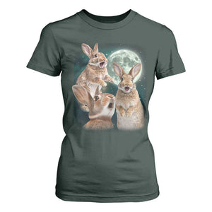 Funny Three Bunny Moon Humorous Rabbit Meme T Shirt For Women TS11 Dark Forest Green Print Your Wear