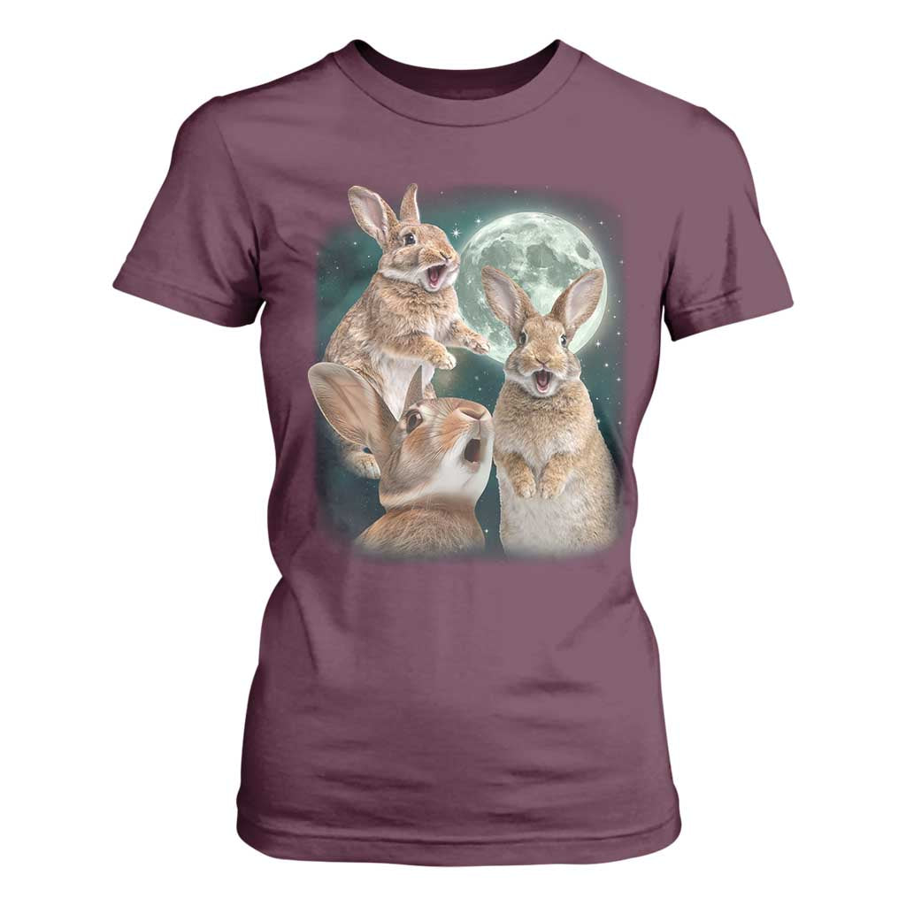 Funny Three Bunny Moon Humorous Rabbit Meme T Shirt For Women TS11 Maroon Print Your Wear