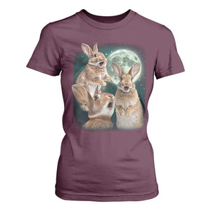 Funny Three Bunny Moon Humorous Rabbit Meme T Shirt For Women TS11 Maroon Print Your Wear