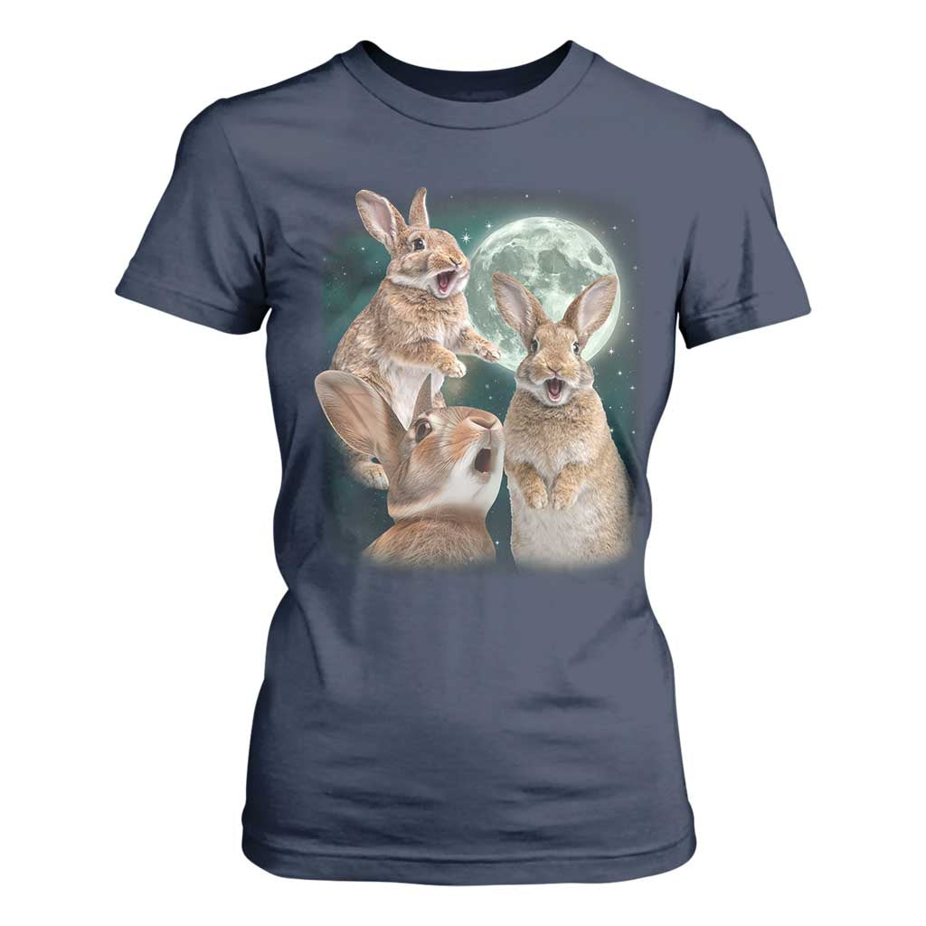 Funny Three Bunny Moon Humorous Rabbit Meme T Shirt For Women TS11 Navy Print Your Wear