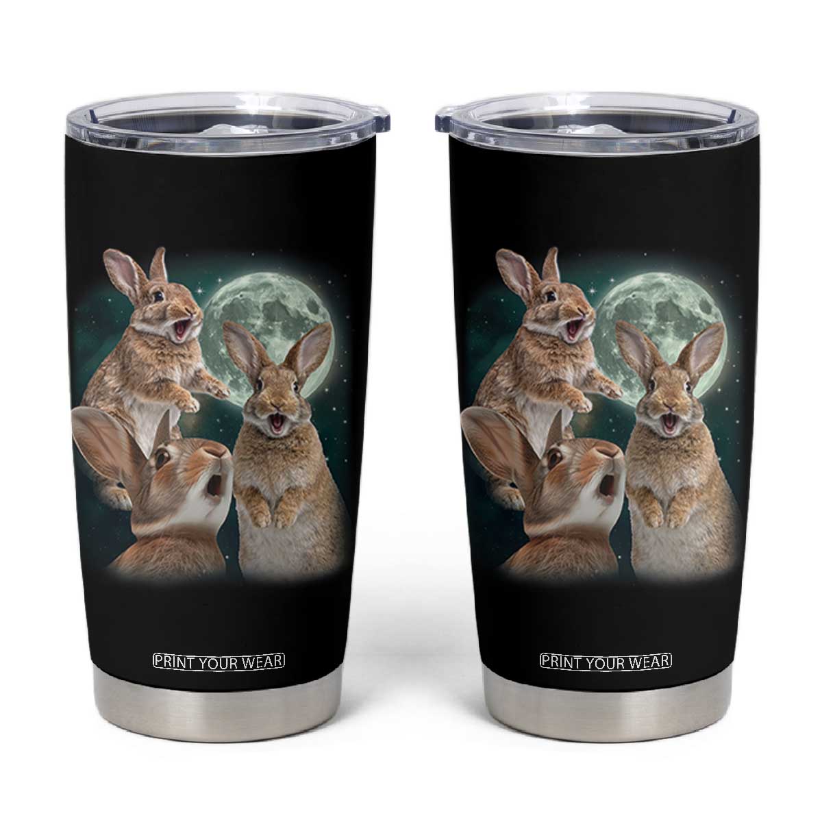 Funny Three Bunny Moon Humorous Rabbit Meme Tumbler Cup TS11 Black Print Your Wear