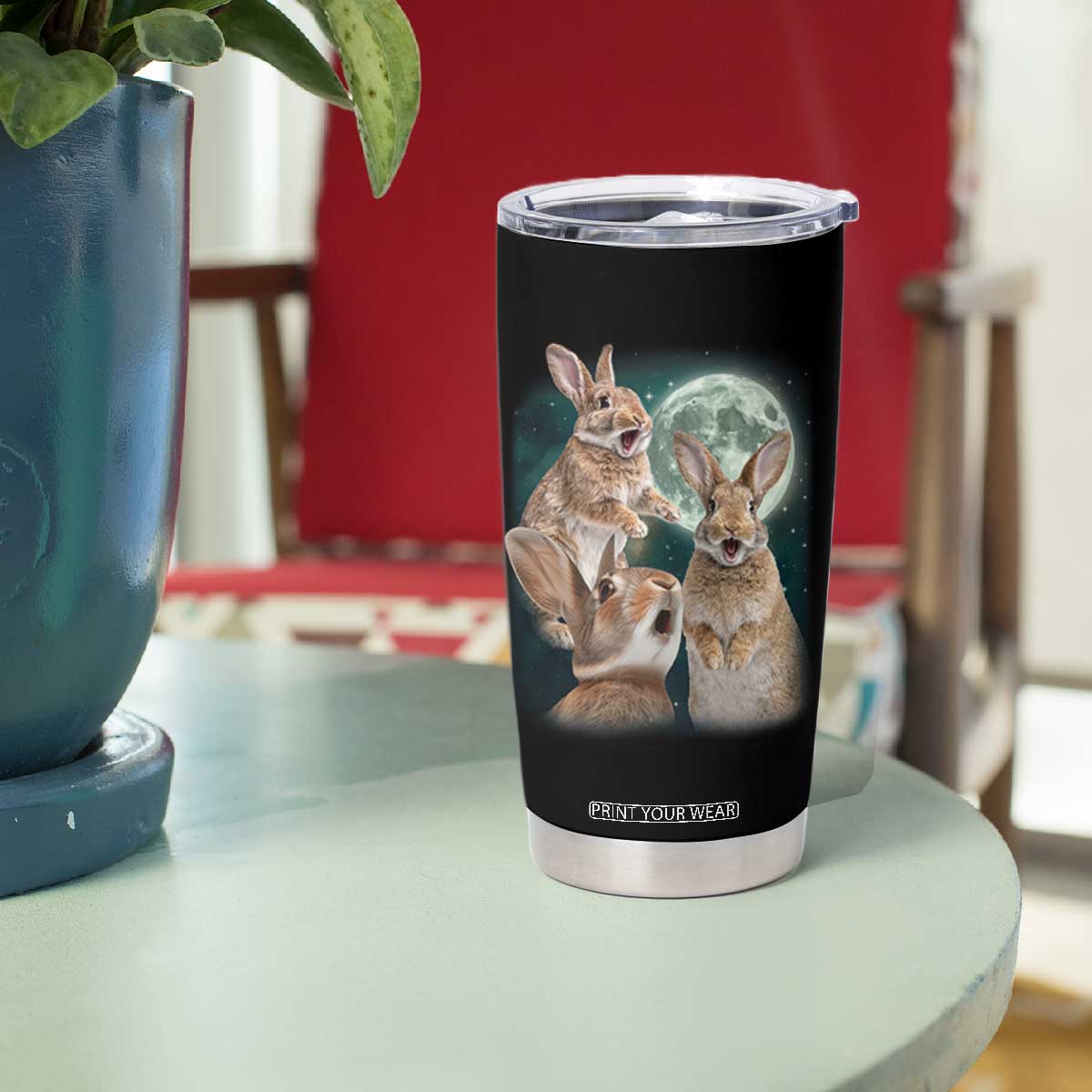 Funny Three Bunny Moon Humorous Rabbit Meme Tumbler Cup TS11 Print Your Wear