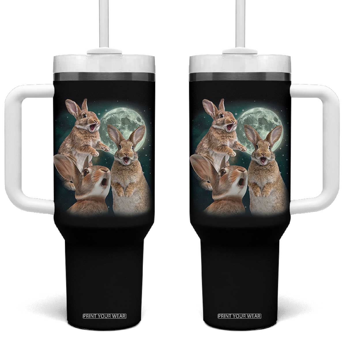 Funny Three Bunny Moon Humorous Rabbit Meme Tumbler With Handle TS11 One Size: 40 oz Black Print Your Wear
