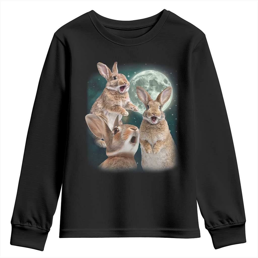 Funny Three Bunny Moon Humorous Rabbit Meme Youth Sweatshirt TS11 Black Print Your Wear