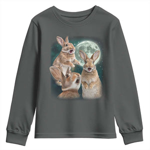 Funny Three Bunny Moon Humorous Rabbit Meme Youth Sweatshirt TS11 Dark Heather Print Your Wear