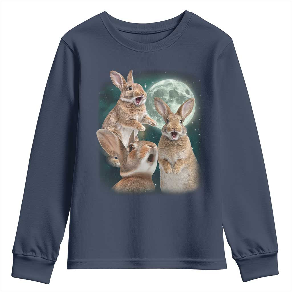 Funny Three Bunny Moon Humorous Rabbit Meme Youth Sweatshirt TS11 Navy Print Your Wear