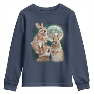 Funny Three Bunny Moon Humorous Rabbit Meme Youth Sweatshirt TS11 Navy Print Your Wear