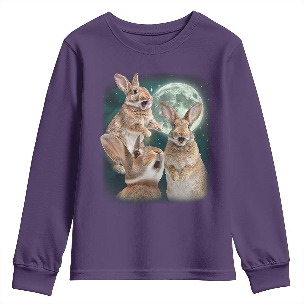 Funny Three Bunny Moon Humorous Rabbit Meme Youth Sweatshirt TS11 Purple Print Your Wear