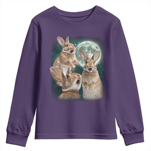 Funny Three Bunny Moon Humorous Rabbit Meme Youth Sweatshirt TS11 Purple Print Your Wear