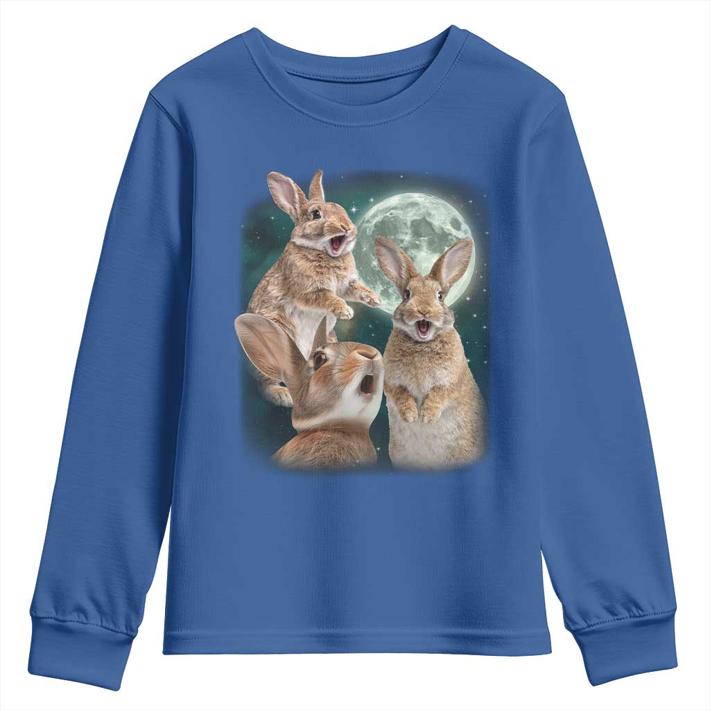 Funny Three Bunny Moon Humorous Rabbit Meme Youth Sweatshirt TS11 Royal Blue Print Your Wear
