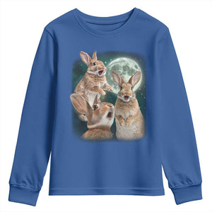 Funny Three Bunny Moon Humorous Rabbit Meme Youth Sweatshirt TS11 Royal Blue Print Your Wear