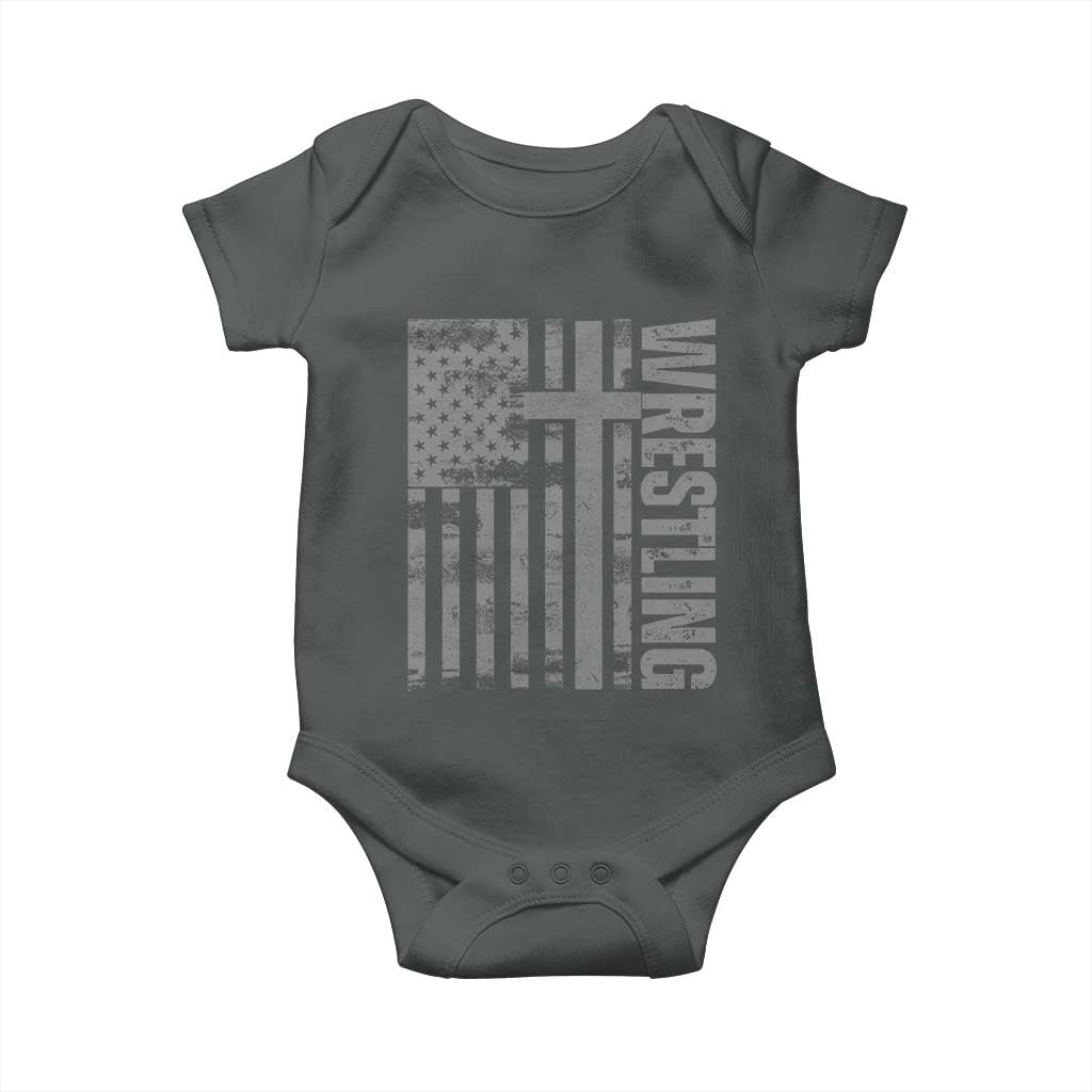 Wrestling Christian Vintage Patriotic American Flag Baby Onesie TS11 Dark Heather Print Your Wear