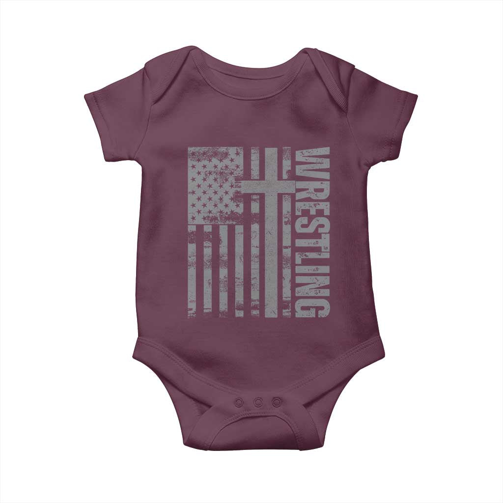 Wrestling Christian Vintage Patriotic American Flag Baby Onesie TS11 Maroon Print Your Wear