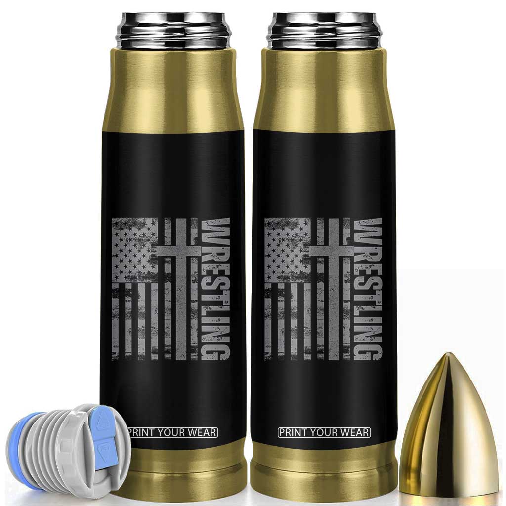Wrestling Christian Vintage Patriotic American Flag Bullet Tumbler TS11 Black Print Your Wear