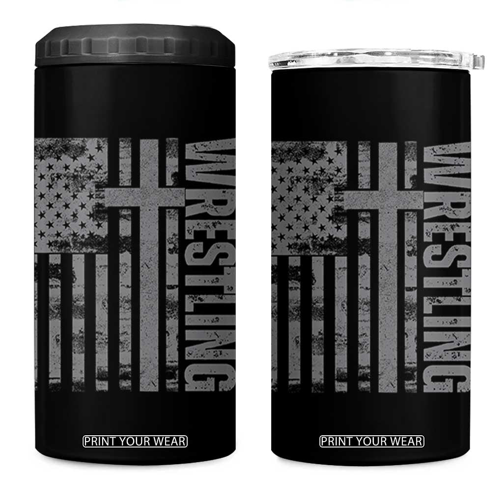 Wrestling Christian Vintage Patriotic American Flag 4 in 1 Can Cooler Tumbler TS11 One Size: 16 oz Black Print Your Wear