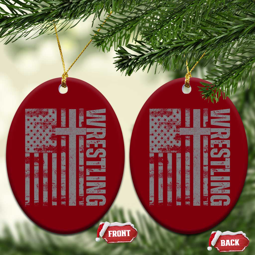 Wrestling Christian Vintage Patriotic American Flag Ceramic Ornament TS11 Print Your Wear