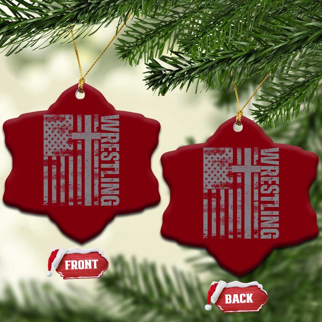 Wrestling Christian Vintage Patriotic American Flag Ceramic Ornament TS11 Print Your Wear